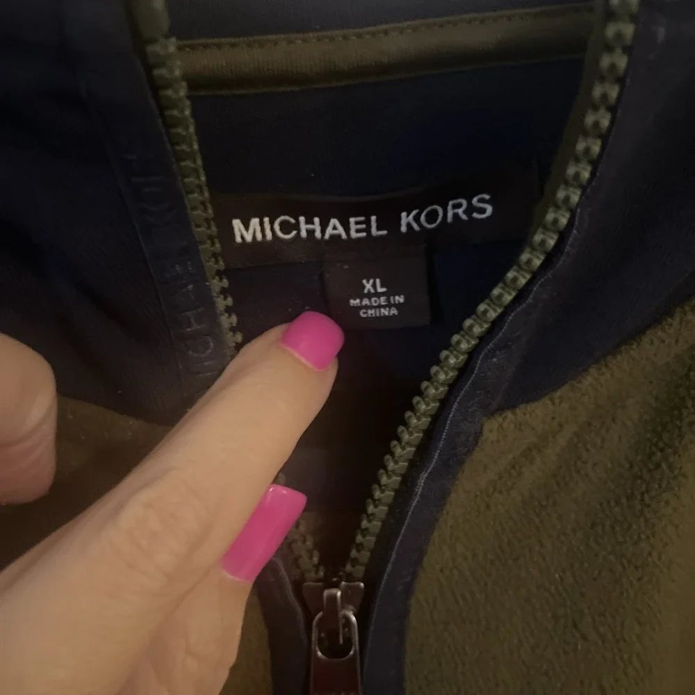 MICHAEL KORS XL Men's Green w/ Navy‎ Accent Full Zip Hoodie Fleece